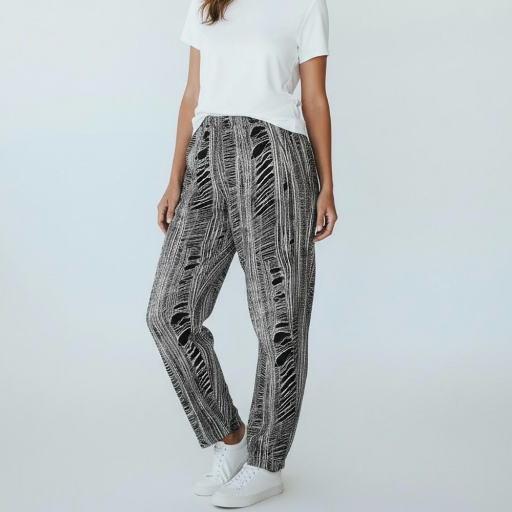 Raquel Allegra Fez Silk Shred Print Pants Women Medium in Black and White